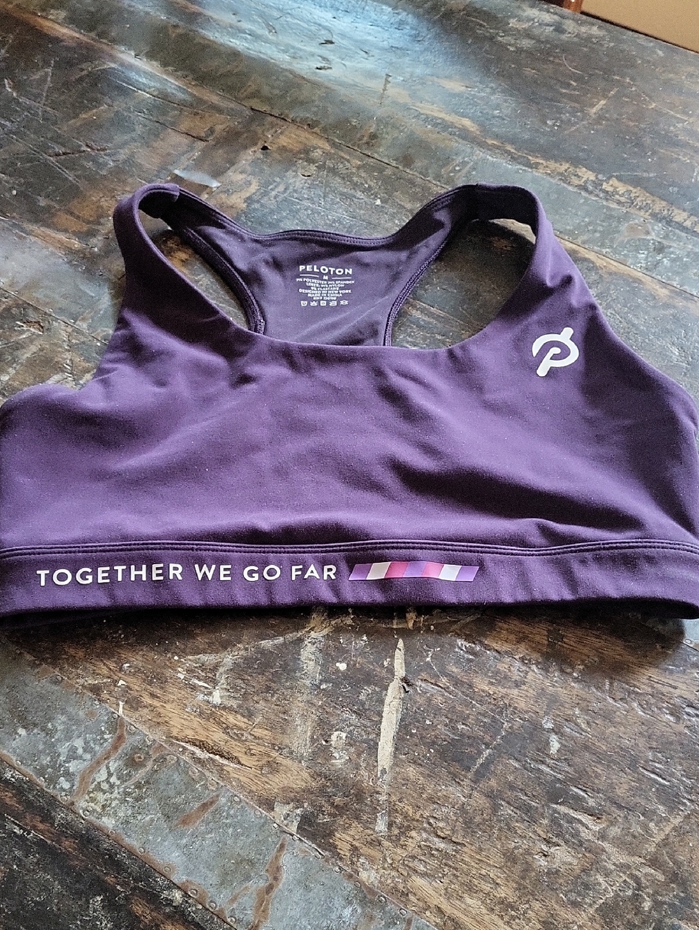 Peloton Purple Racerback Sports Bra with 'Together We Go Far' Band